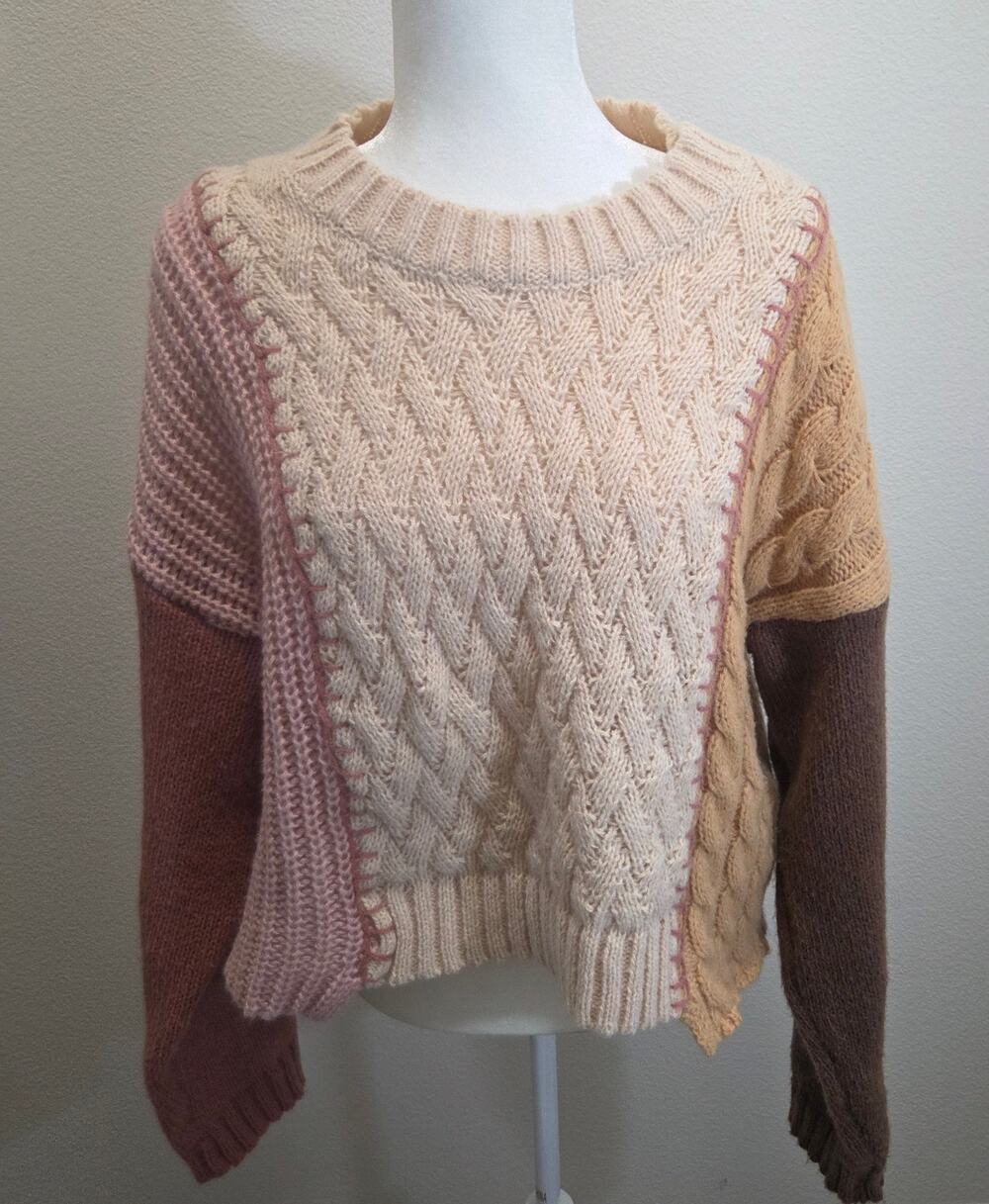 New In Color Block Cable Knit Sweater Woman's Size Medium